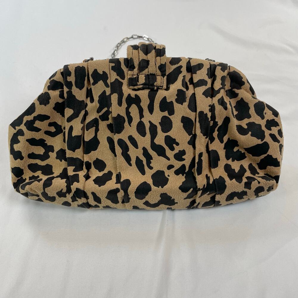 Nine West Leopard Print Faux Suede Pouch Clutch Bag Tan Black Chain Strap - Picture 6 of 8
